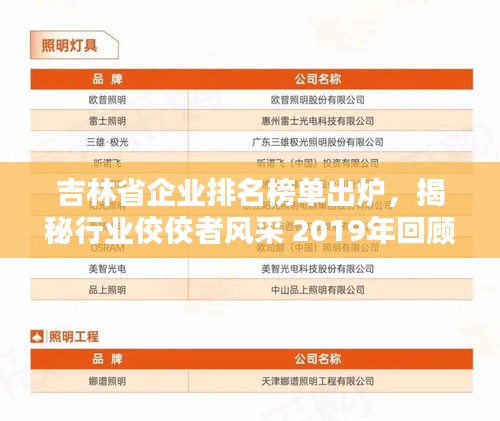 吉林省企业排名榜单出炉，揭秘行业佼佼者风采 2019年回顾