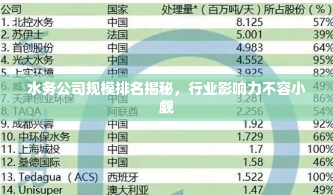 水务公司规模排名揭秘，行业影响力不容小觑
