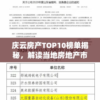 庆云房产TOP10榜单揭秘，解读当地房地产市场的最新格局