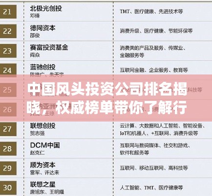中国风头投资公司排名揭晓，权威榜单带你了解行业巨头