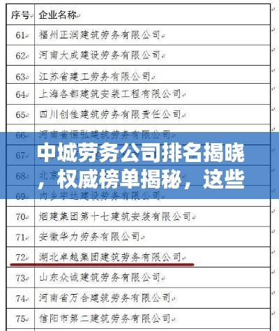 中城劳务公司排名揭晓，权威榜单揭秘，这些企业脱颖而出！