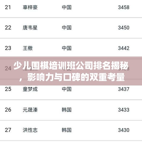 少儿围棋培训班公司排名揭秘，影响力与口碑的双重考量