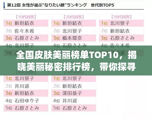 全国皮肤美丽榜单TOP10，揭晓美丽秘密排行榜，带你探寻肌肤魅力之巅