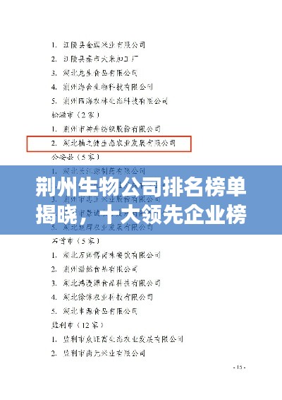 荆州生物公司排名榜单揭晓，十大领先企业榜单重磅出炉！