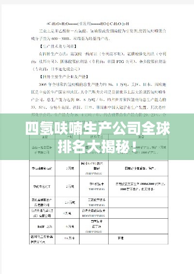 四氢呋喃生产公司全球排名大揭秘！