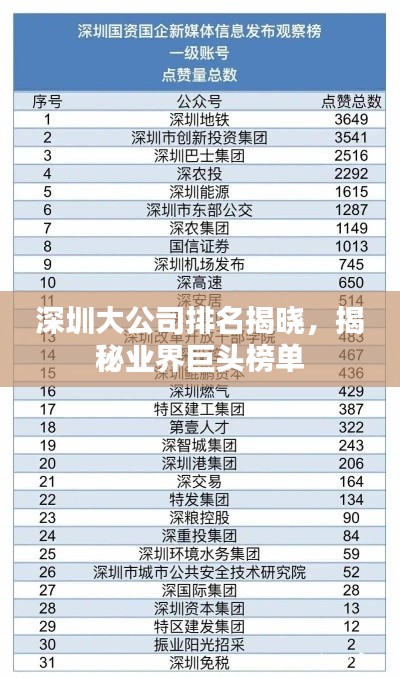 深圳大公司排名揭晓，揭秘业界巨头榜单