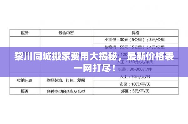 黎川同城搬家费用大揭秘，最新价格表一网打尽！