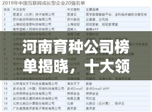 河南育种公司榜单揭晓，十大领先企业排名