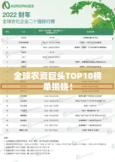 全球农资巨头TOP10榜单揭晓！